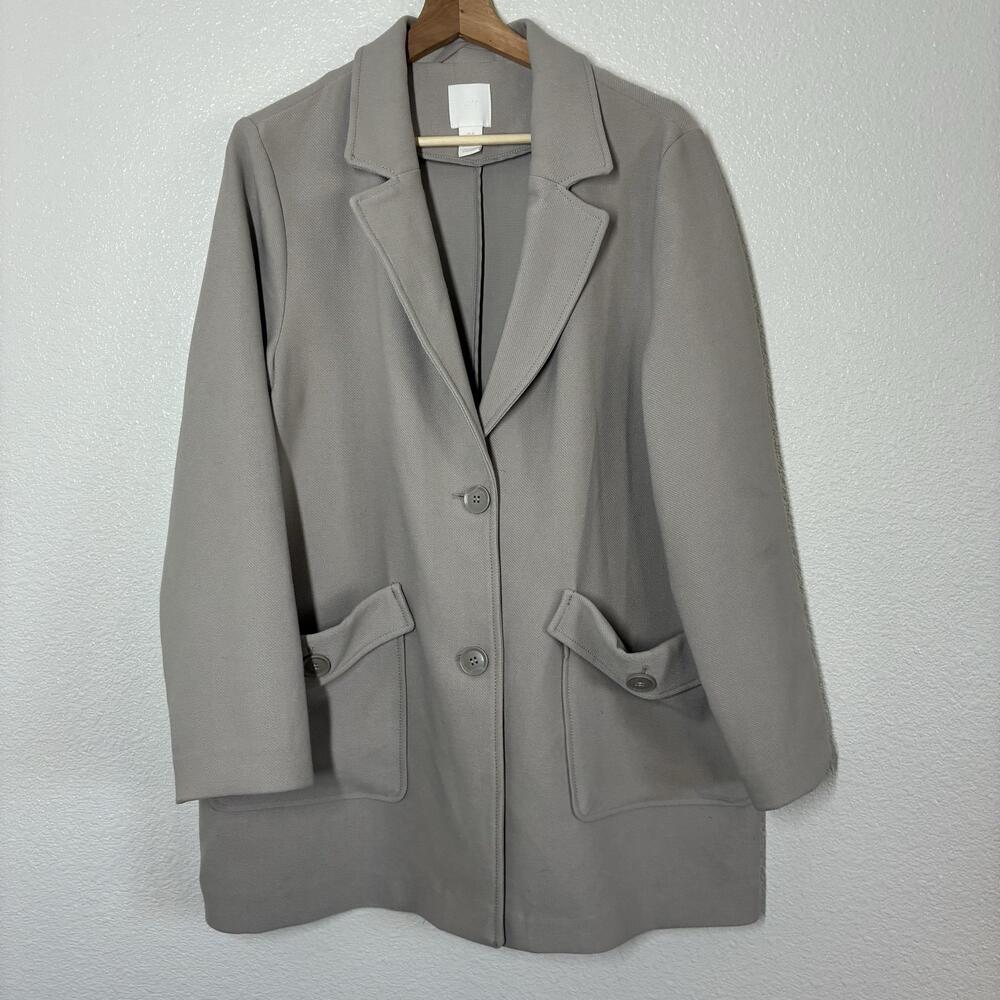 H&M Coat Womens Medium Gray Twill Single Breasted Button Front Patch Pockets